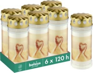 Bolsius herdenkingslicht krans, set van 6 stuks met een brandduur tot 120 uur, ideaal als graflicht voor het herdenken van dierbaren, zorgt voor een warme en respectvolle ambiance.
