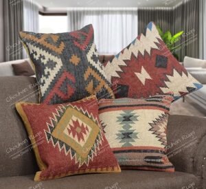 Chouhan Rugs handgeweven kussenhoes met Indiase motieven, ideaal voor woon decoratie en als woonhuisaccessoires. Dit kussen is een perfect woon accessoire voor elke kamer.