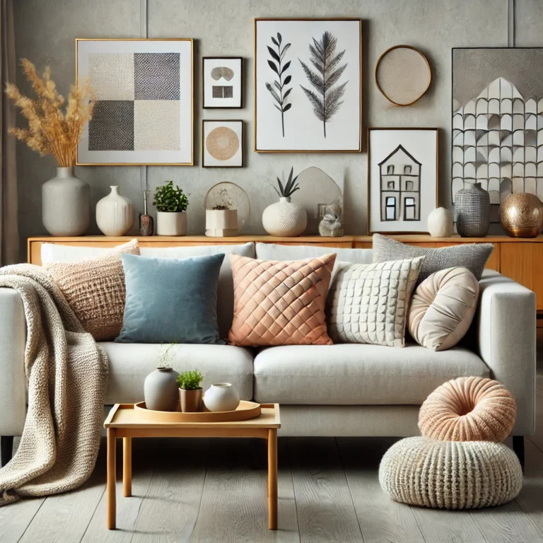 Een stijlvolle bank met verschillende kussens in diverse maten, zoals 120 x 50 cm en 160 x 50 cm, uitgestald in een moderne woonkamer met andere woonaccessoires voor een uitnodigende sfeer."