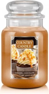 Grote geurkaars met twee pitten in caramel chocolade, 680g, ideaal voor sfeervolle woondecoratie en als huisaccessoire, perfect voor het creëren van een warme ambiance met een heerlijke geur.