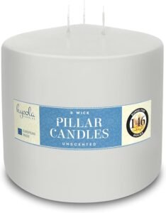 HYOOLA Witte Mammoetkaars met 3 lonten, ongeparfumeerde grote kaars van 15 x 15 cm met een brandduur tot 146 uur, ideaal voor sfeervolle woonaccessoires en woondecoratie.