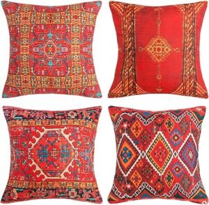 Set van 4 kelim sierkussens met etnisch Turks tapijtpatroon, ideaal voor woon decoratie en als woonhuisaccessoires. Deze kussens zijn perfecte woon accessoires voor elke kamer.