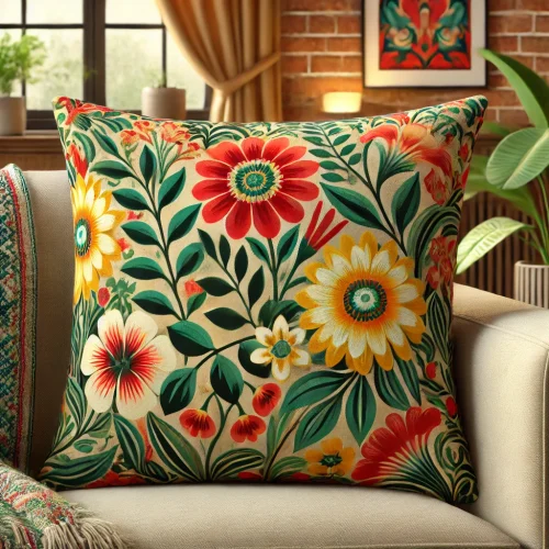 Decoratieve kussens voor op de bank 1 Decoratieve kussens voor op de bank in diverse stijlen, waaronder een gebreide kussen in warme beige, een levendig bloemenpatroon, een minimalistisch donkerblauw ontwerp, een bohemian-stijl kussen met franjes en een luxe donkergroene kussen. Deze kussens zijn perfect voor het verbeteren van je woondecoratie en als stijlvolle woonhuisaccessoires.